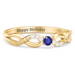 Double Infinity Gemstone Ring with Accents in 18K Gold Plated Silver with Blue Sapphire