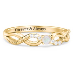 Double Infinity Gemstone Ring with Accents in 18K Gold Plated Silver with Opal and White Premium Zirconia
