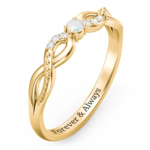Double Infinity Gemstone Ring with Accents – 18K Gold Plated Silver with Opal and White Premium Zirconia