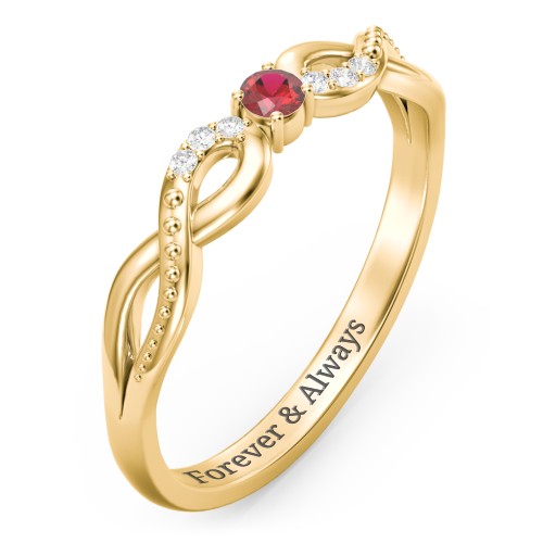 Double Infinity Gemstone Ring with Accents – 18K Gold Plated Silver with Garnet and Diamond