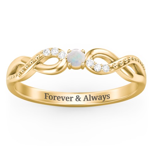 Double Infinity Gemstone Ring with Accents – 18K Gold Plated Silver with Opal and White Premium Zirconia