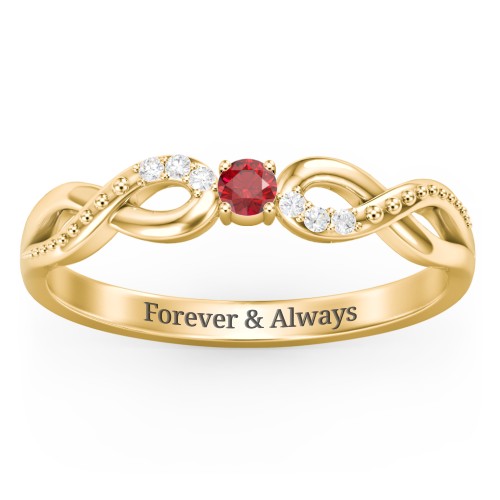 Double Infinity Gemstone Ring with Accents – 18K Gold Plated Silver with Garnet and Diamond
