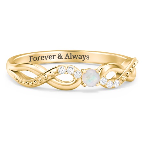 Double Infinity Gemstone Ring with Accents – 18K Gold Plated Silver with Opal and White Premium Zirconia