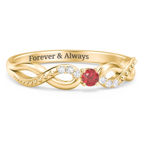Double Infinity Gemstone Ring with Accents – 18K Gold Plated Silver with Garnet and Diamond