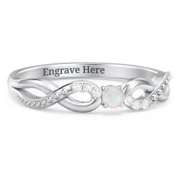 Double Infinity Gemstone Ring with Accents in 925 Sterling Silver with Opal and White Premium Zirconia