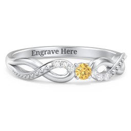 Double Infinity Gemstone Ring with Accents in 925 Sterling Silver with Citrine and Diamond