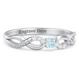 Double Infinity Gemstone Ring with Accents in 925 Sterling Silver with Blue Topaz and Diamond