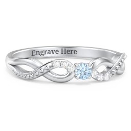 Double Infinity Gemstone Ring with Accents in 925 Sterling Silver with Blue Topaz and White Premium Zirconia