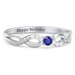 Double Infinity Gemstone Ring with Accents in 925 Sterling Silver with Blue Sapphire and White Premium Zirconia