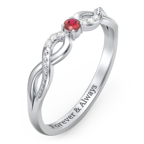 Double Infinity Gemstone Ring with Accents – Sterling Silver with Garnet and White Premium Zirconia