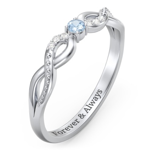 Double Infinity Gemstone Ring with Accents – Sterling Silver with Blue Topaz and White Premium Zirconia