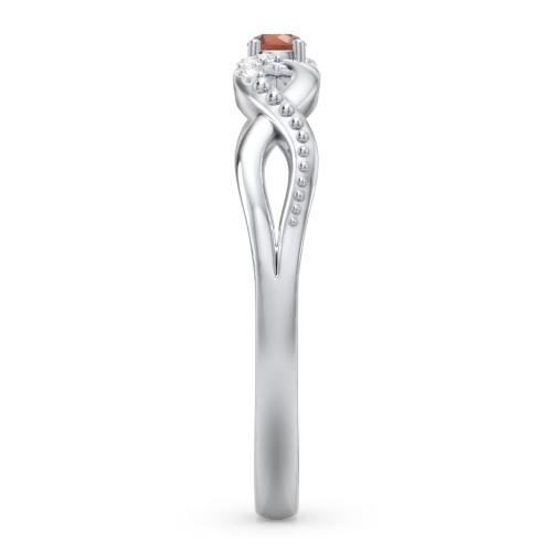Double Infinity Gemstone Ring with Accents – Sterling Silver with Garnet and Lab Diamond