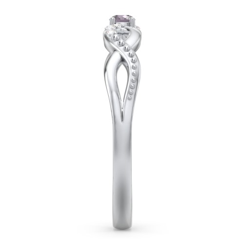 Double Infinity Gemstone Ring with Accents – Sterling Silver with Alexandrite and Lab Diamond