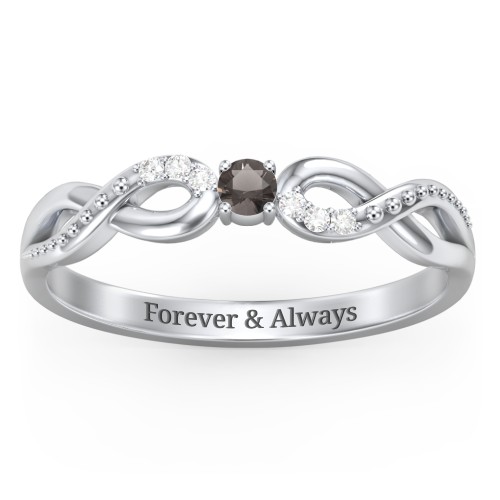 Double Infinity Gemstone Ring with Accents – Sterling Silver with Smokey Quartz and White Premium Zirconia
