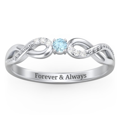 Double Infinity Gemstone Ring with Accents – Sterling Silver with Blue Topaz and Diamond