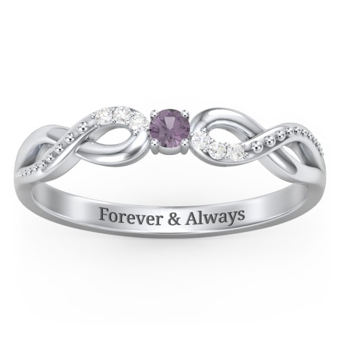 Double Infinity Gemstone Ring with Accents – Sterling Silver with Alexandrite and Lab Diamond