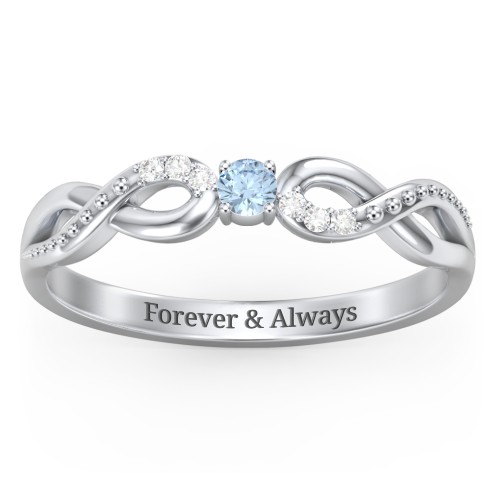 Double Infinity Gemstone Ring with Accents – Sterling Silver with Blue Topaz and White Premium Zirconia