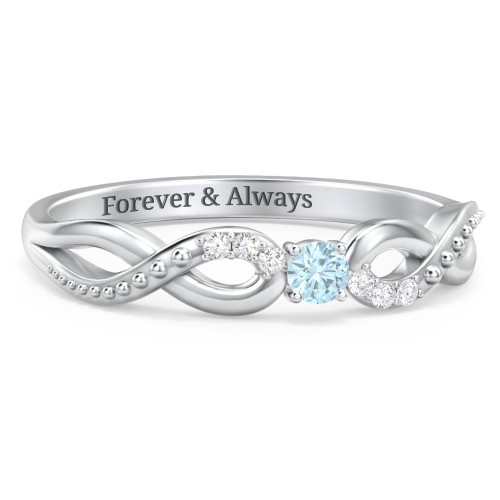 Double Infinity Gemstone Ring with Accents – Sterling Silver with Blue Topaz and Diamond