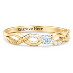 Double Infinity Gemstone Ring with Accents in 9K Solid Yellow Gold with Blue Topaz and White Premium Zirconia