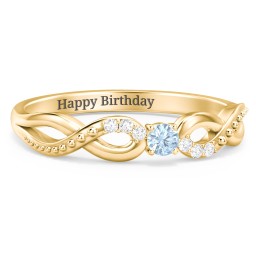 Double Infinity Gemstone Ring with Accents in 9K Solid Yellow Gold with Blue Topaz and White Premium Zirconia