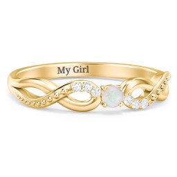 Double Infinity Gemstone Ring with Accents in 9K Solid Yellow Gold with Opal and White Premium Zirconia