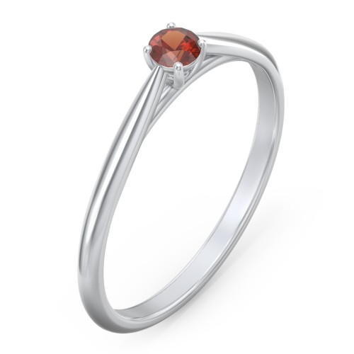 Classic Solitaire Sparkle Ring – Sterling Silver with Garnet