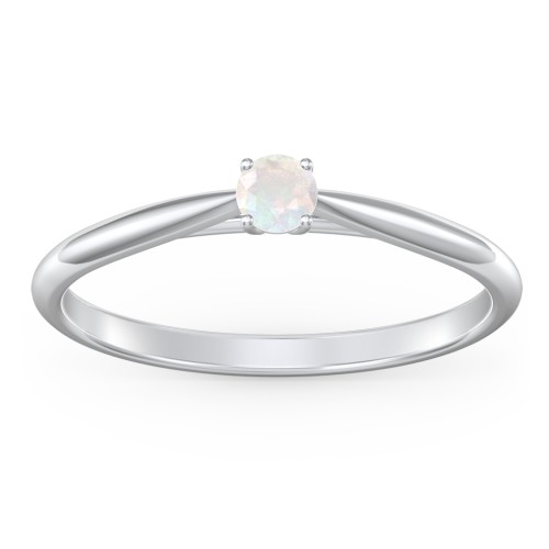 Classic Solitaire Sparkle Ring – Sterling Silver with Opal