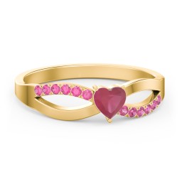 Split Shank Heart Promise Ring in 18K Gold Plated Silver with Ruby and Red Premium Zirconia