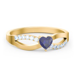 Split Shank Heart Promise Ring in 18K Gold Plated Silver with Blue Sapphire and Fancy Blue Premium Zirconia
