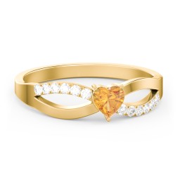 Split Shank Heart Promise Ring in 18K Gold Plated Silver with Citrine and White Premium Zirconia