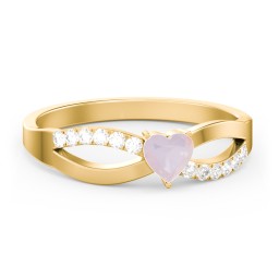 Split Shank Heart Promise Ring in 18K Gold Plated Silver with Opal and White Premium Zirconia