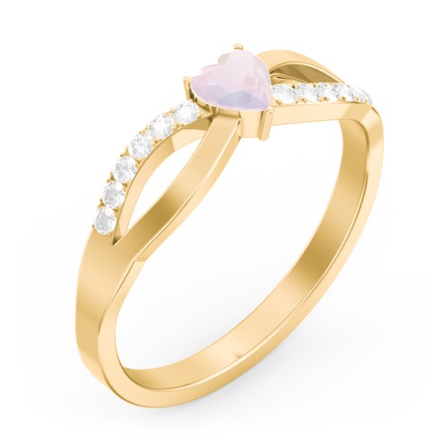 Split Shank Heart Promise Ring – 18K Gold Plated Silver with Opal and White Premium Zirconia