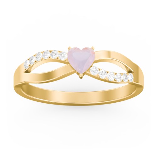 Split Shank Heart Promise Ring – 18K Gold Plated Silver with Opal and White Premium Zirconia