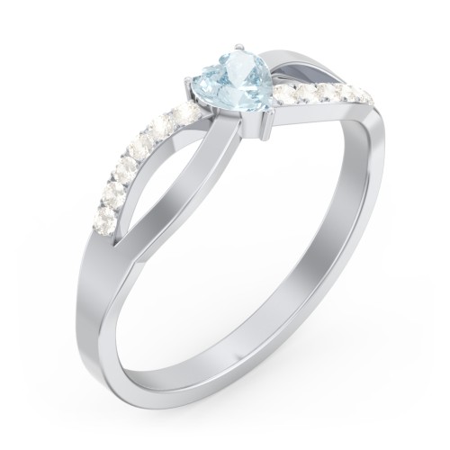 Split Shank Heart Promise Ring – Sterling Silver with Aquamarine and Fancy Yellow Premium Zirconia