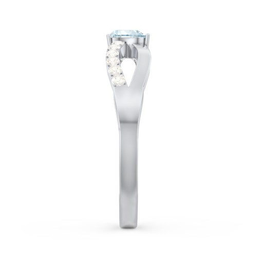 Split Shank Heart Promise Ring – Sterling Silver with Aquamarine and Fancy Yellow Premium Zirconia