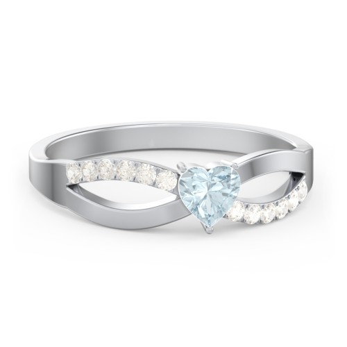 Split Shank Heart Promise Ring – Sterling Silver with Aquamarine and Fancy Yellow Premium Zirconia
