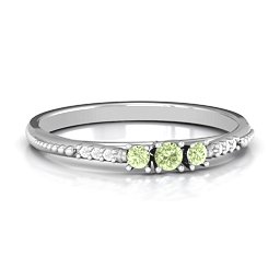 Trinity Ring on Accented Band in 925 Sterling Silver with Peridot and White Premium Zirconia