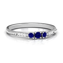 Trinity Ring on Accented Band in 925 Sterling Silver with Blue Sapphire and White Premium Zirconia