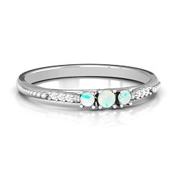 Trinity Ring on Accented Band in 925 Sterling Silver with Opal and White Premium Zirconia