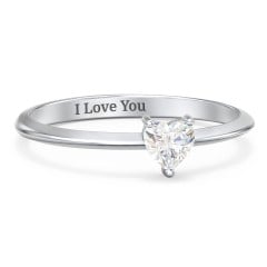 Solitaire Heart Gemstone Ring with Tapered Knife Edge Band