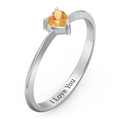 Solitaire Heart Gemstone Ring with Tapered Knife Edge Band