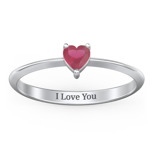 Solitaire Heart Gemstone Ring with Tapered Knife Edge Band