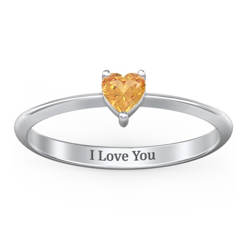 Solitaire Heart Gemstone Ring with Tapered Knife Edge Band