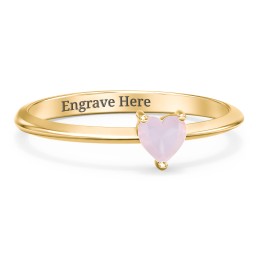 Solitaire Heart Gemstone Ring with Tapered Knife Edge Band in 18K Gold Plated Silver with Opal