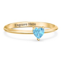 Solitaire Heart Gemstone Ring with Tapered Knife Edge Band in 18K Gold Plated Silver with Blue Topaz