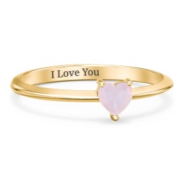 Solitaire Heart Gemstone Ring with Tapered Knife Edge Band in 18K Gold Plated Silver with Opal