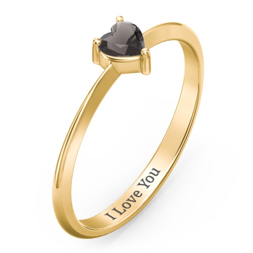 Solitaire Heart Gemstone Ring with Tapered Knife Edge Band – 18K Gold Plated Silver with Smokey Quartz
