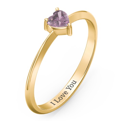 Solitaire Heart Gemstone Ring with Tapered Knife Edge Band – 18K Gold Plated Silver with Alexandrite