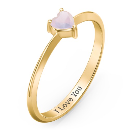 Solitaire Heart Gemstone Ring with Tapered Knife Edge Band – 18K Gold Plated Silver with Opal