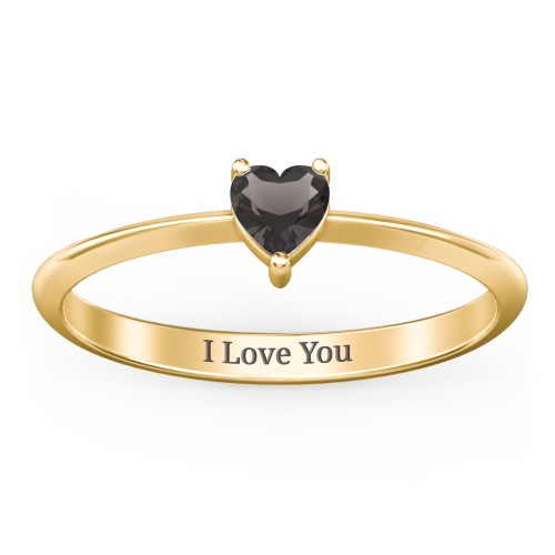 Solitaire Heart Gemstone Ring with Tapered Knife Edge Band – 18K Gold Plated Silver with Smokey Quartz